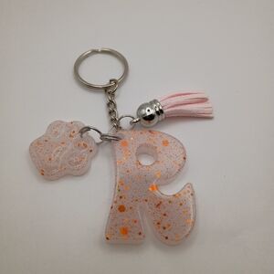 Women's Handmade White And Orange Glitter Letter Q Initial With Tassel